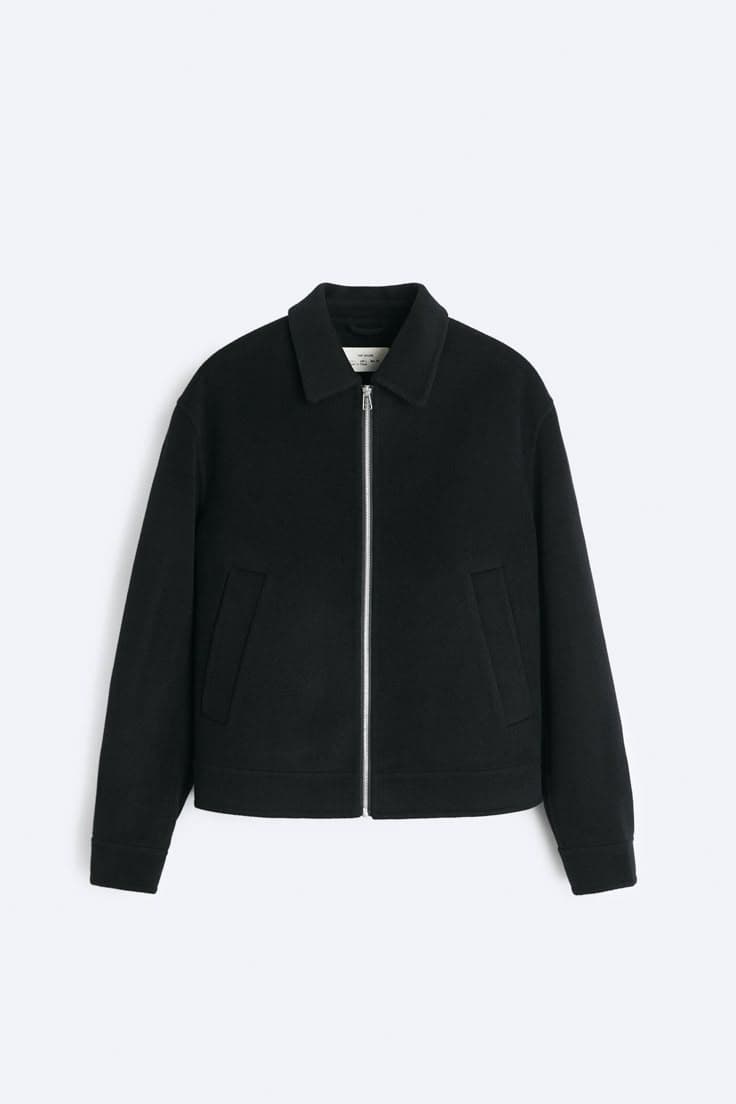 Midnight Black Wool-Blend Bomber