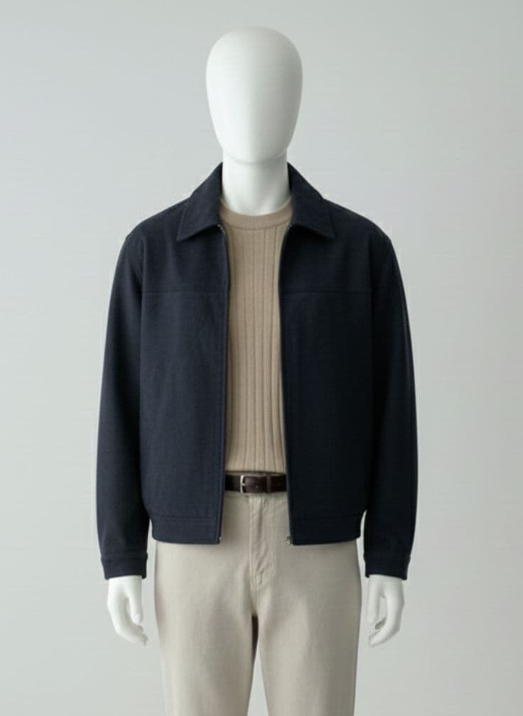 Midnight Navy Wool-Cashmere Harrington — Vee Clothing Company