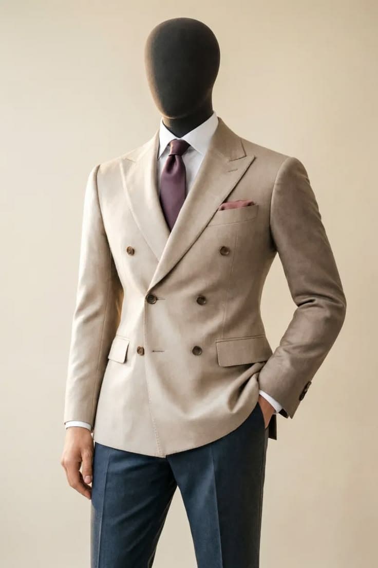 Stone Beige Double-Breasted Blazer — Vee Clothing Company