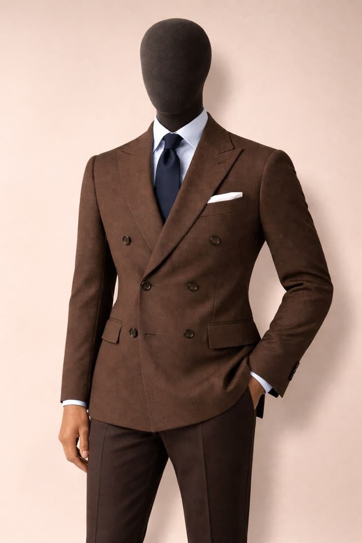 Espresso Flannel Double-Breasted Suit — Vee Clothing Company