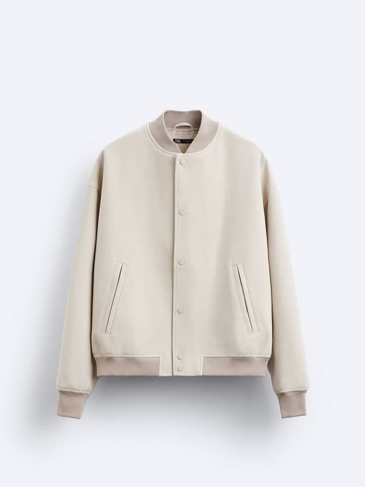 Alabaster Faux-Leather Varsity Jacket — Vee Clothing Company